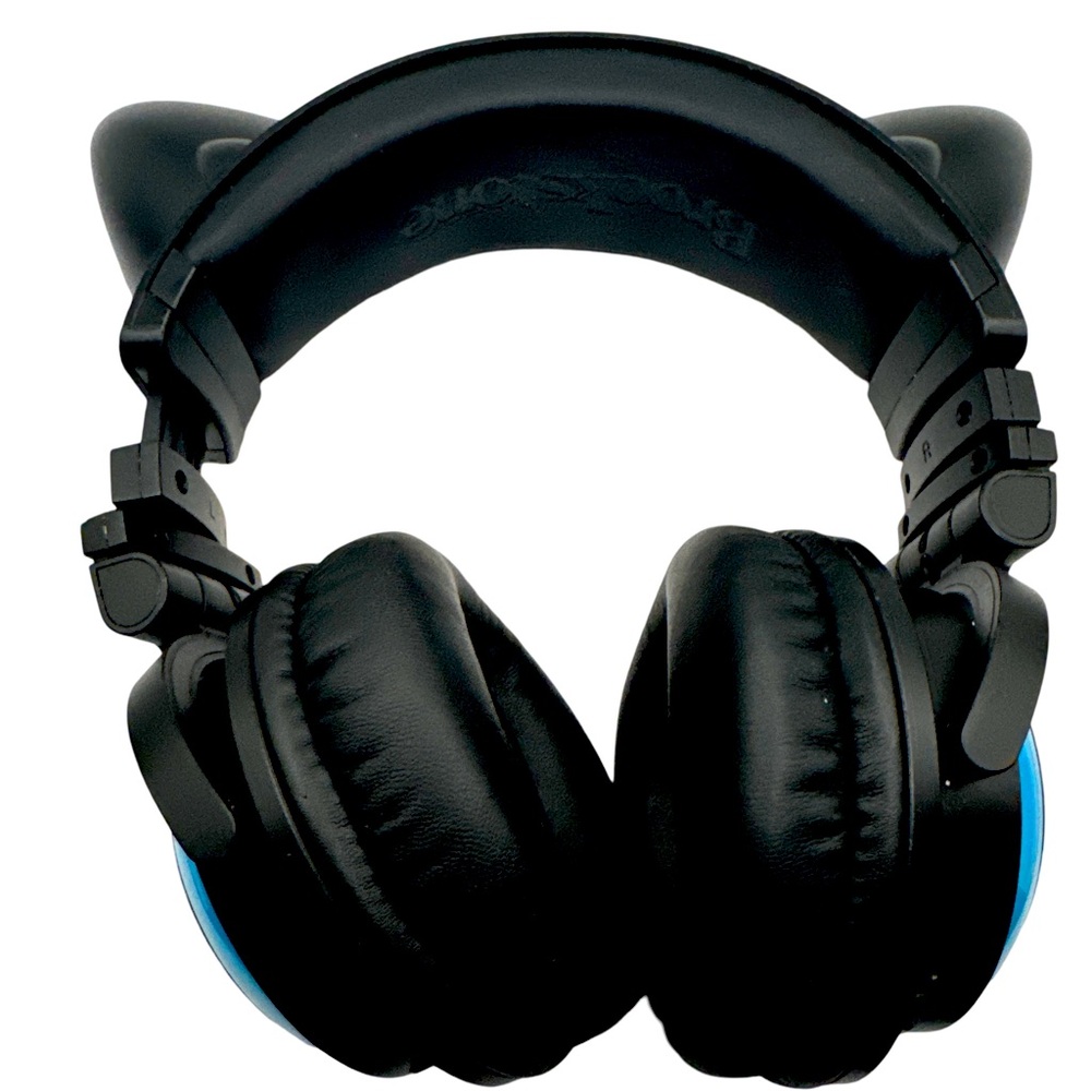 Brookstone Light Up Wired Cat Ear Headphones with Speakers Axent Wear Blue